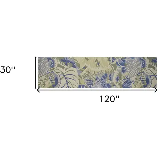 Blue or Green Oversized Leaves Wool Indoor Runner Rug Photo 5