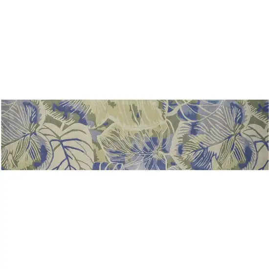 Blue or Green Oversized Leaves Wool Indoor Runner Rug Photo 2