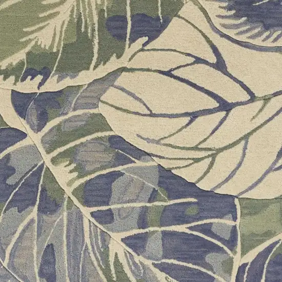 Blue Green And Beige Wool Tropical Botanical Hand Tufted Area Rug Photo 6