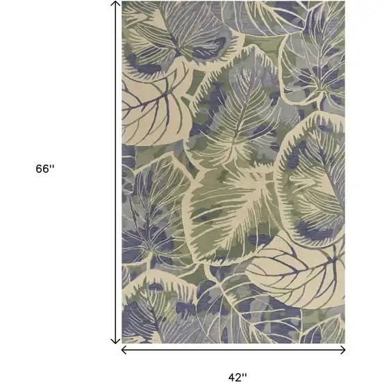 Blue Green And Beige Wool Tropical Botanical Hand Tufted Area Rug Photo 3
