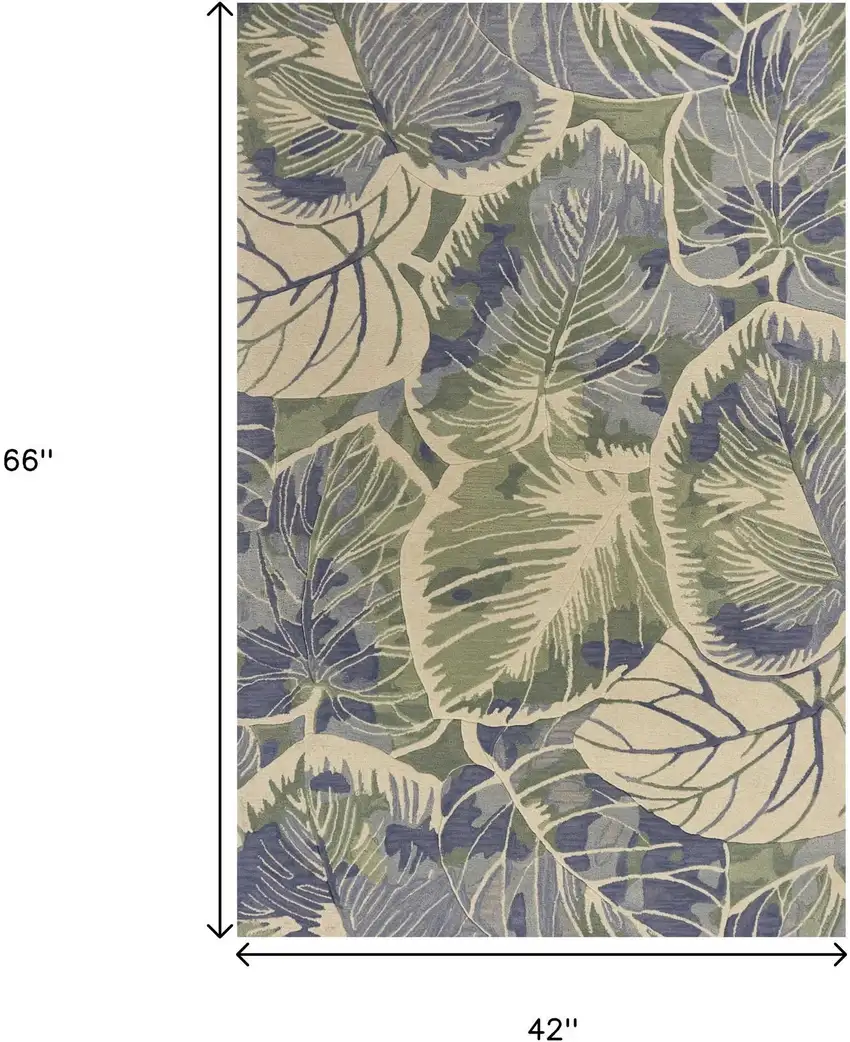 Blue Green And Beige Wool Tropical Botanical Hand Tufted Area Rug Photo 3