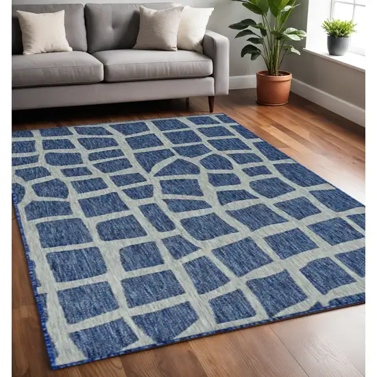 Blue Or Grey Abstract Panels Area Rug Photo 1