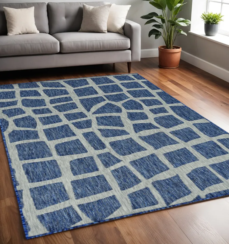 Blue or Grey Abstract Panels Area Rug Photo 3