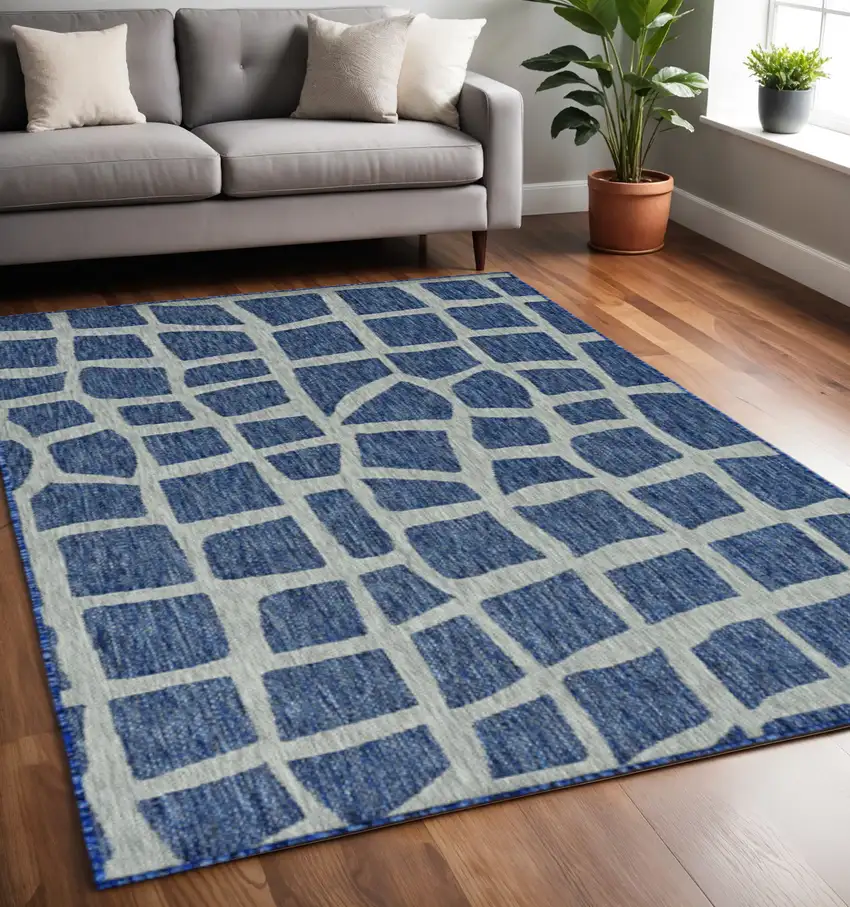 Blue Or Grey Abstract Panels Area Rug Photo 1