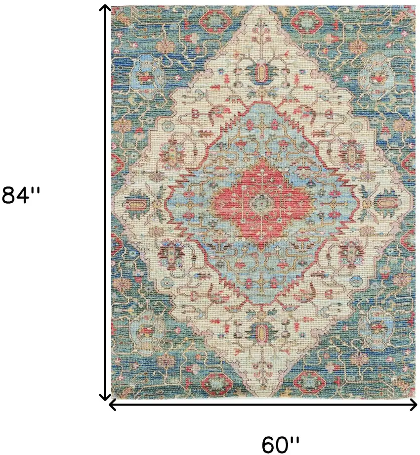 Blue Or Red Vintage Diamond Jute Area Rug Photo 3