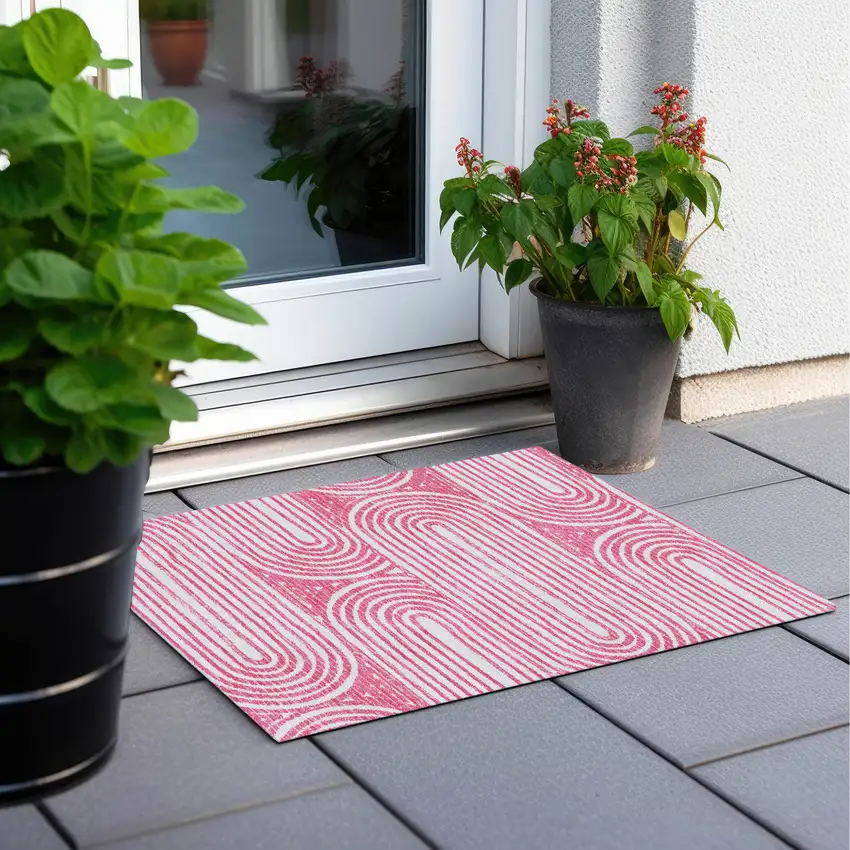 Blush Abstract Washable Non Skid Indoor Outdoor Area Rug Photo 9