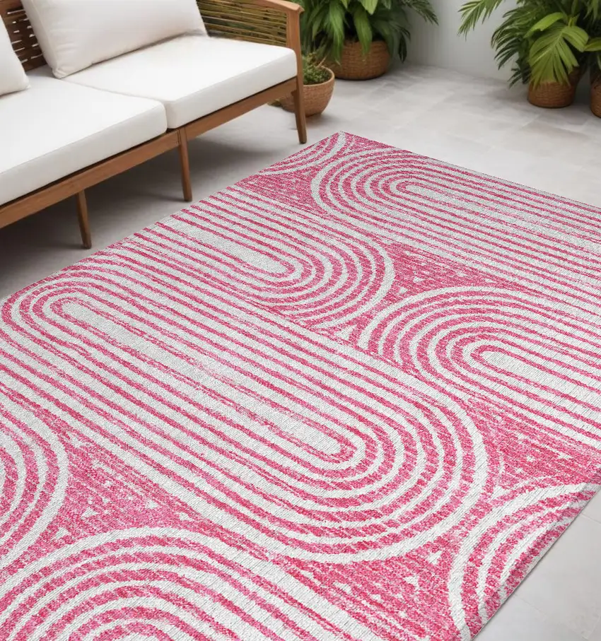 Blush Abstract Washable Non Skid Indoor Outdoor Area Rug Photo 1
