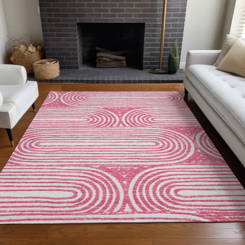Blush Abstract Washable Non Skid Indoor Outdoor Area Rug Photo 9