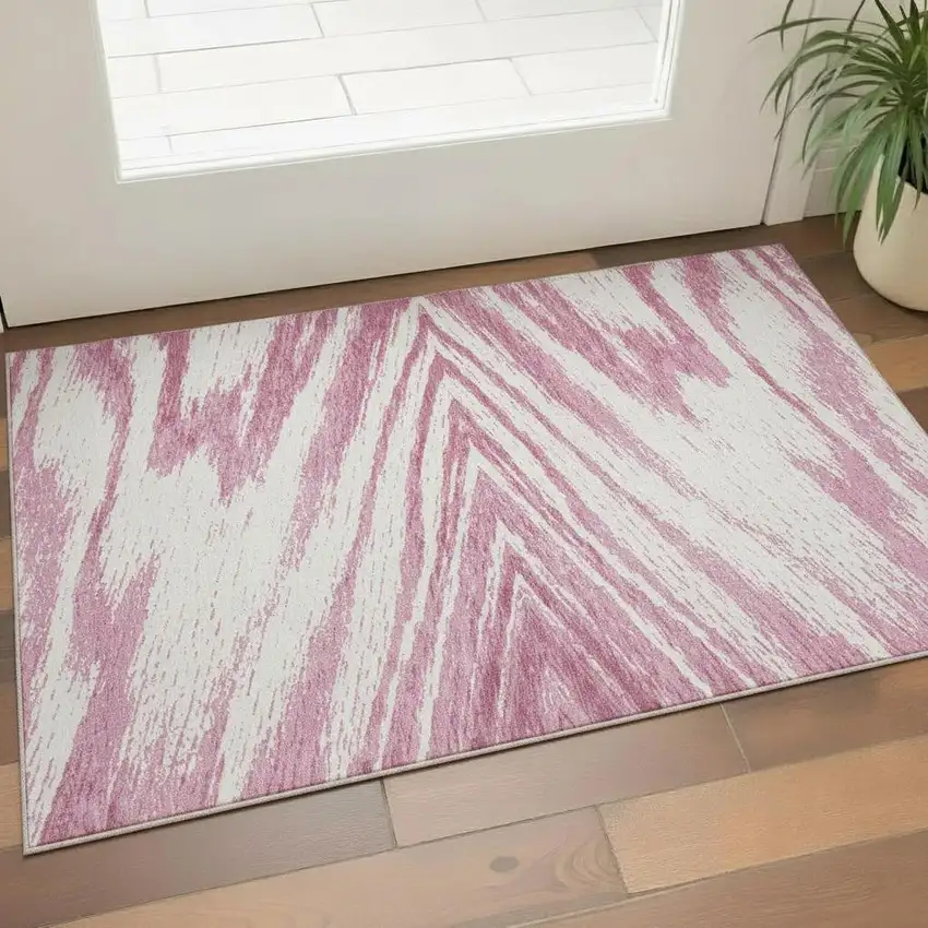 Blush And Beige Abstract Washable Area Rug With UV Protection Photo 1