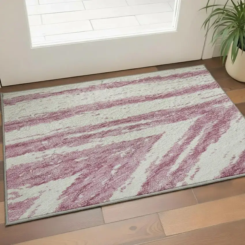 Blush And Beige Abstract Washable Area Rug With UV Protection Photo 2