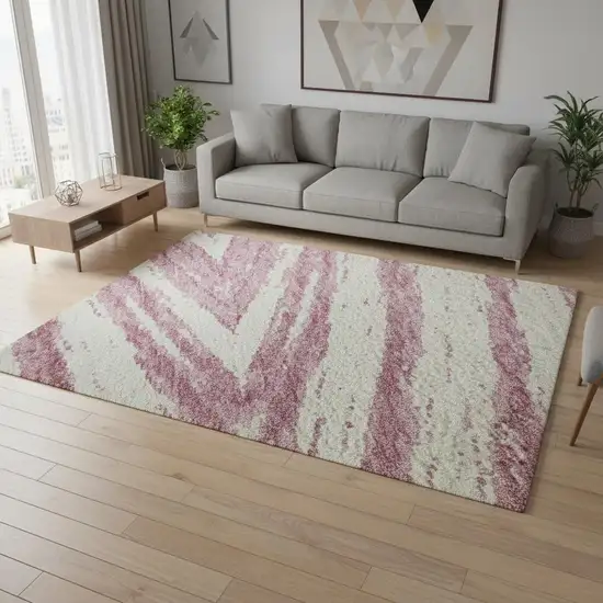 Blush And Beige Abstract Washable Area Rug With UV Protection Photo 2