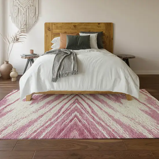 Blush And Beige Abstract Washable Area Rug With UV Protection Photo 4