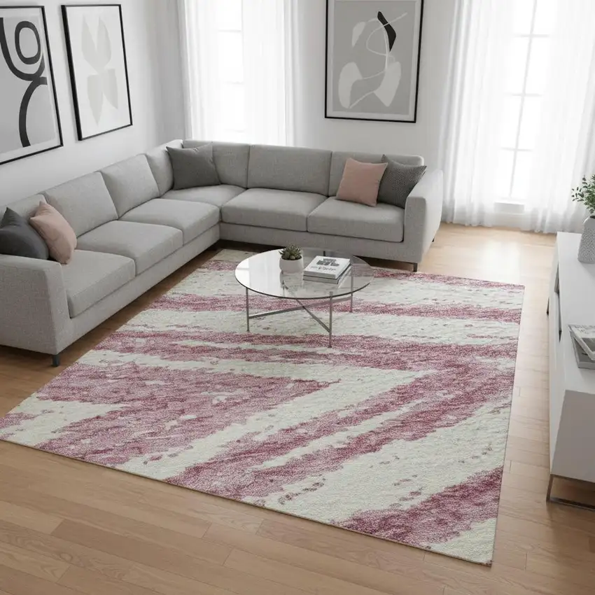 Blush And Beige Abstract Washable Area Rug With UV Protection Photo 2