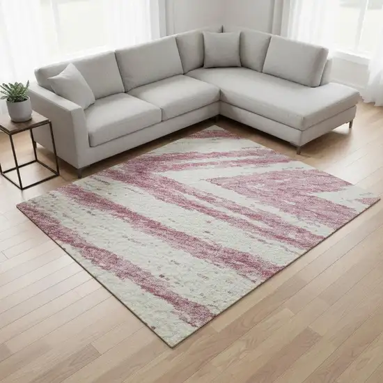 Blush And Beige Abstract Washable Area Rug With UV Protection Photo 2