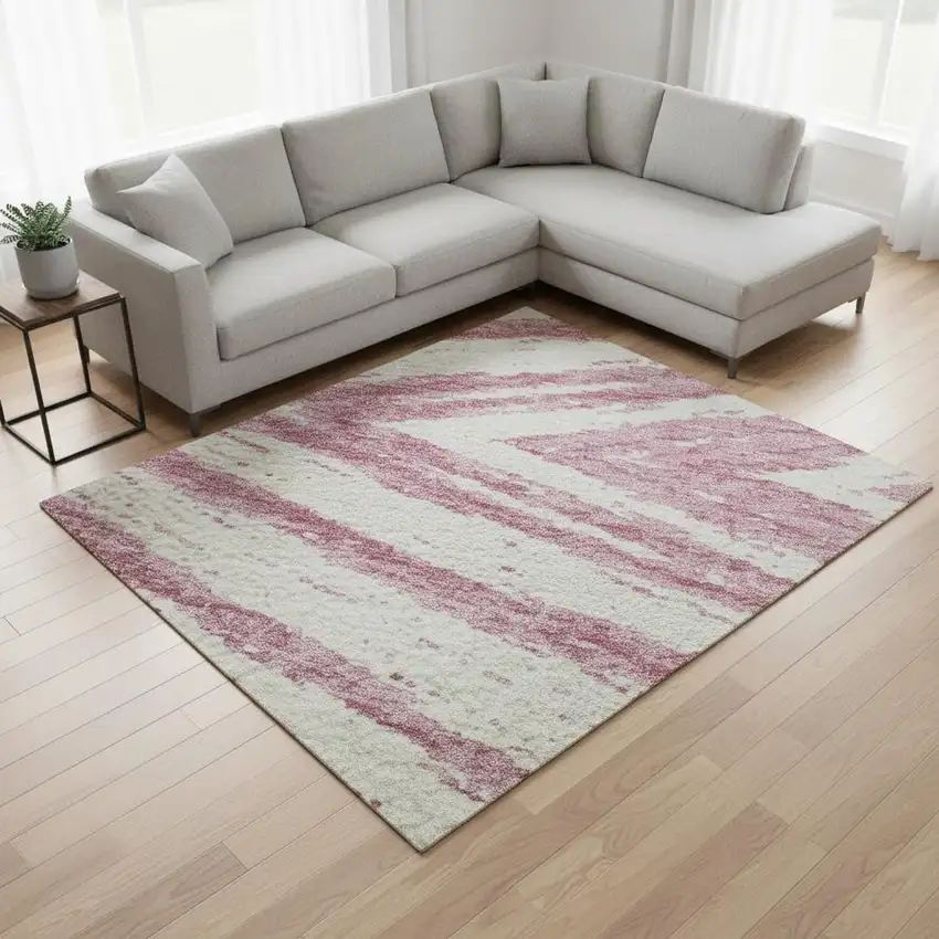 Blush And Beige Abstract Washable Area Rug With UV Protection Photo 2