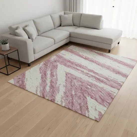 Blush And Beige Abstract Washable Area Rug With UV Protection Photo 2