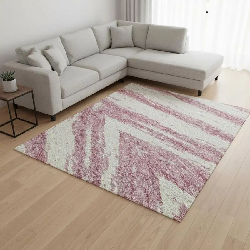 Blush And Beige Abstract Washable Area Rug With UV Protection Photo 2