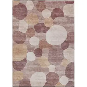 Photo of Blush And Beige Geometric Washable Indoor Outdoor Area Rug