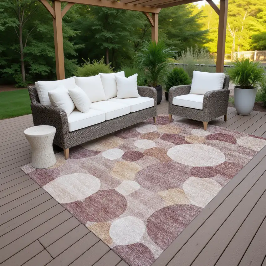 Blush And Beige Geometric Washable Indoor Outdoor Area Rug Photo 7