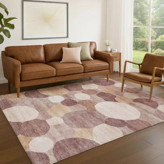 Blush And Beige Geometric Washable Indoor Outdoor Area Rug Photo 5