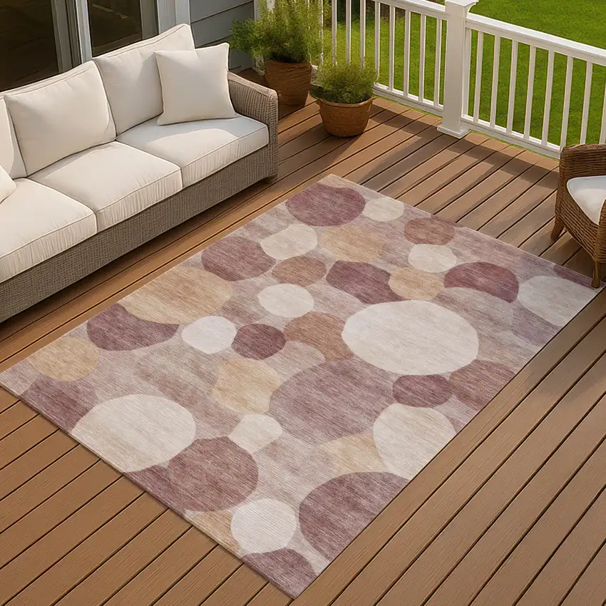 Blush And Beige Geometric Washable Indoor Outdoor Area Rug Photo 4
