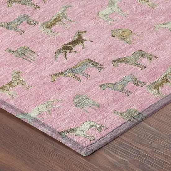 Blush And Beige Horse Washable Indoor Outdoor Area Rug Photo 5