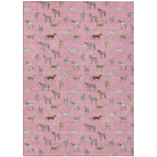 Blush And Beige Horse Washable Indoor Outdoor Area Rug Photo 2