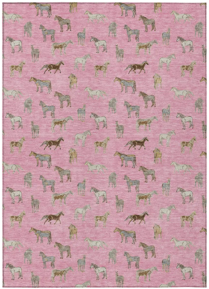 Blush And Beige Horse Washable Indoor Outdoor Area Rug Photo 2