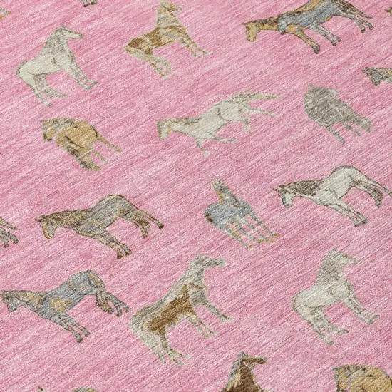 Blush And Beige Horse Washable Indoor Outdoor Area Rug Photo 6