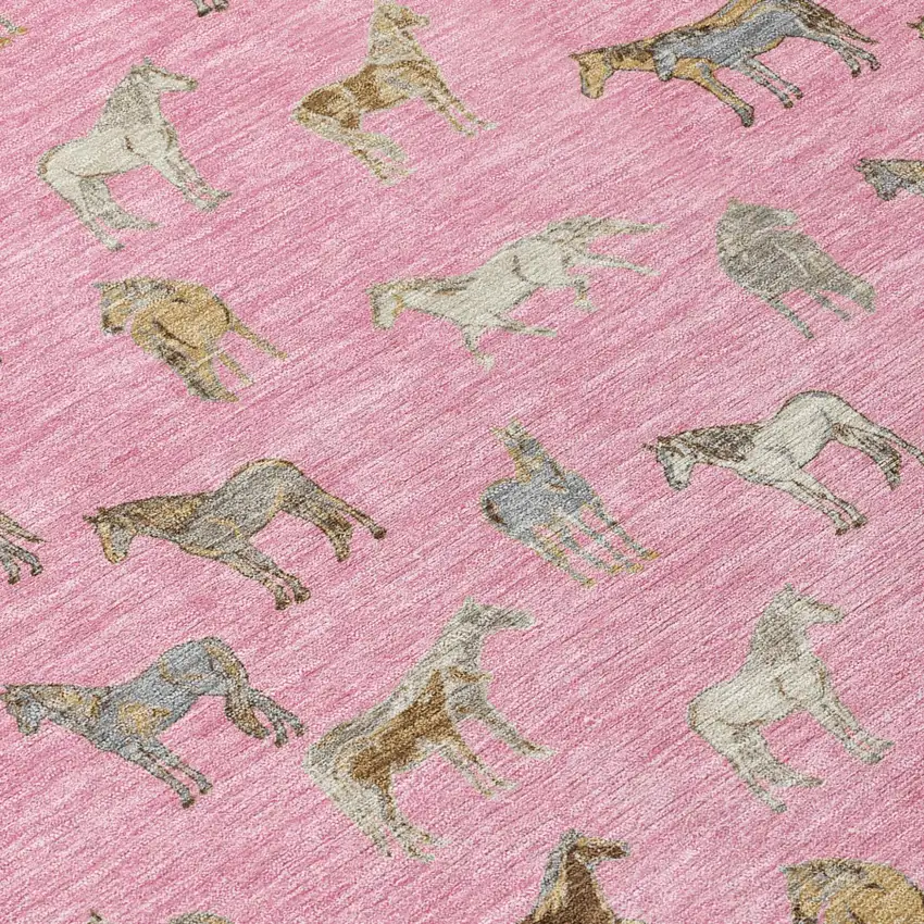 Blush And Beige Horse Washable Indoor Outdoor Area Rug Photo 6