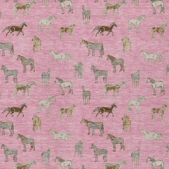 Blush And Beige Horse Washable Indoor Outdoor Area Rug Photo 3