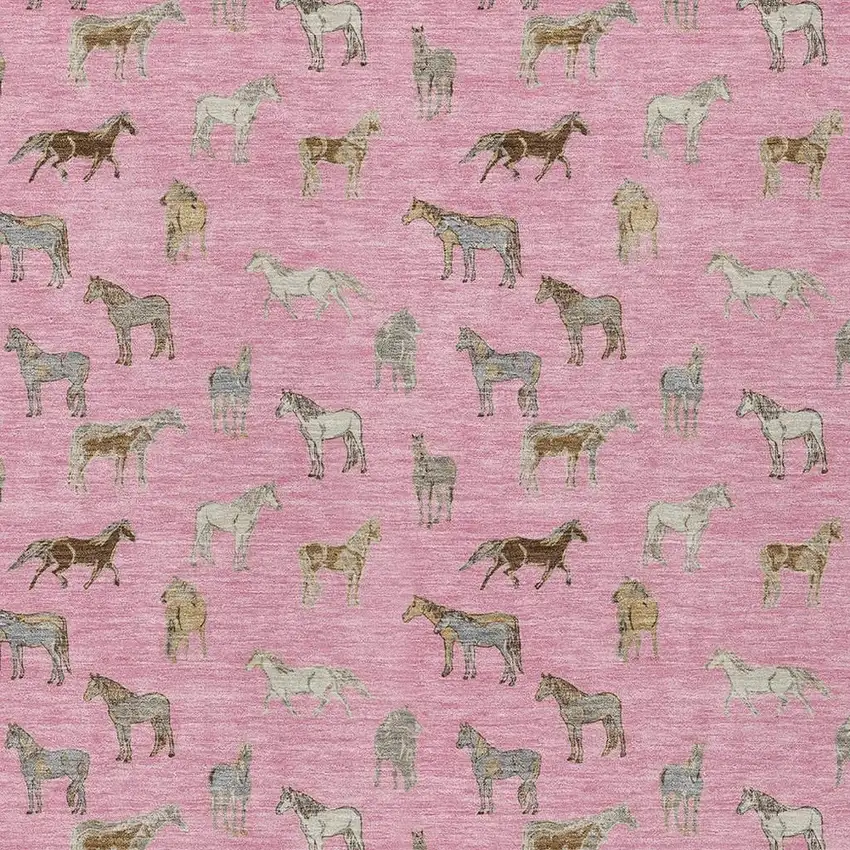 Blush And Beige Horse Washable Indoor Outdoor Area Rug Photo 3