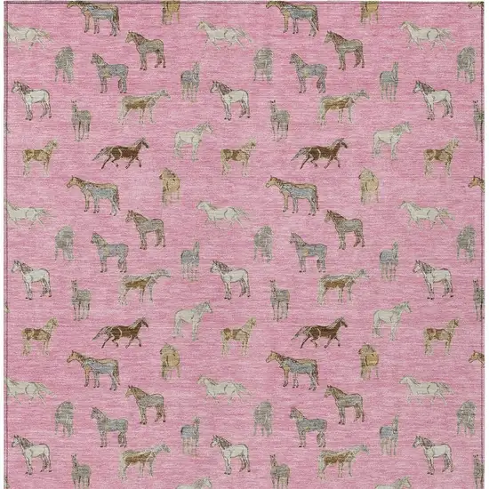 Blush And Beige Horse Washable Indoor Outdoor Area Rug Photo 4