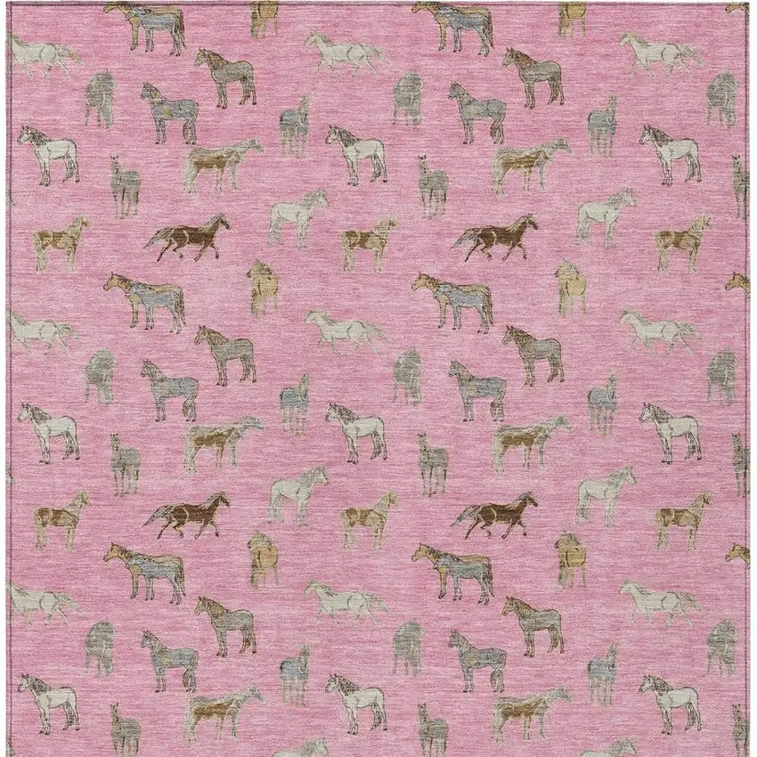 Blush And Beige Horse Washable Indoor Outdoor Area Rug Photo 4