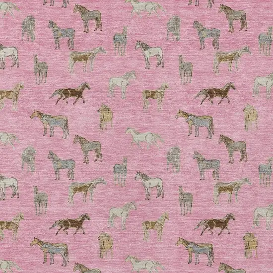Blush And Beige Horse Washable Indoor Outdoor Area Rug Photo 3