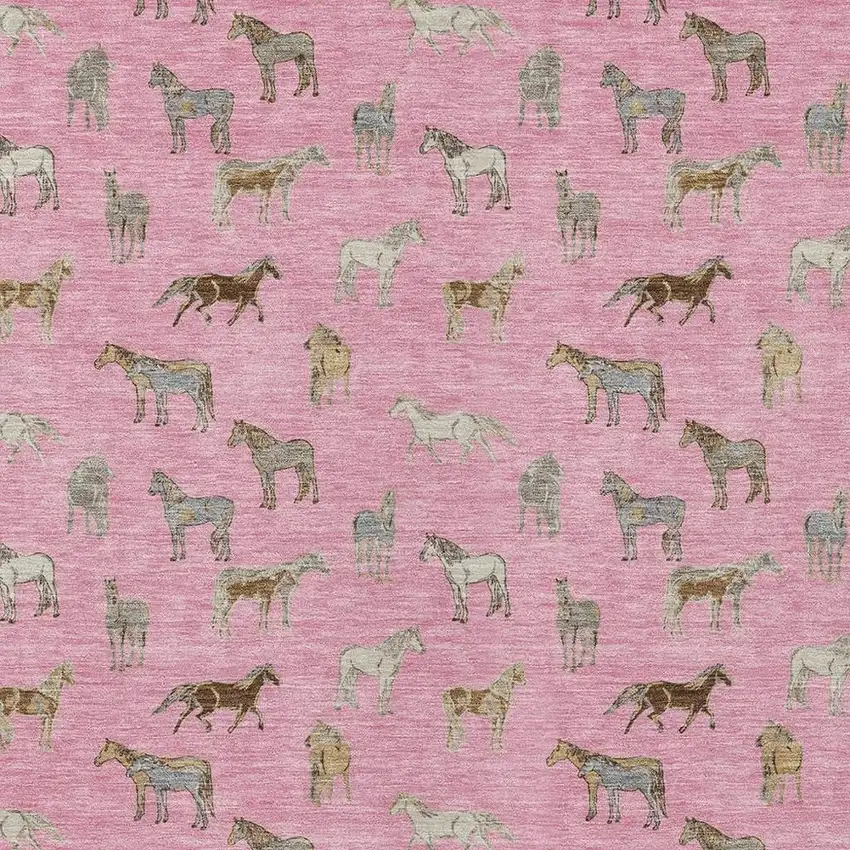 Blush And Beige Horse Washable Indoor Outdoor Area Rug Photo 3