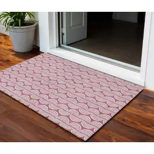 Photo of Blush And Beige Ogee Washable Indoor Outdoor Area Rug