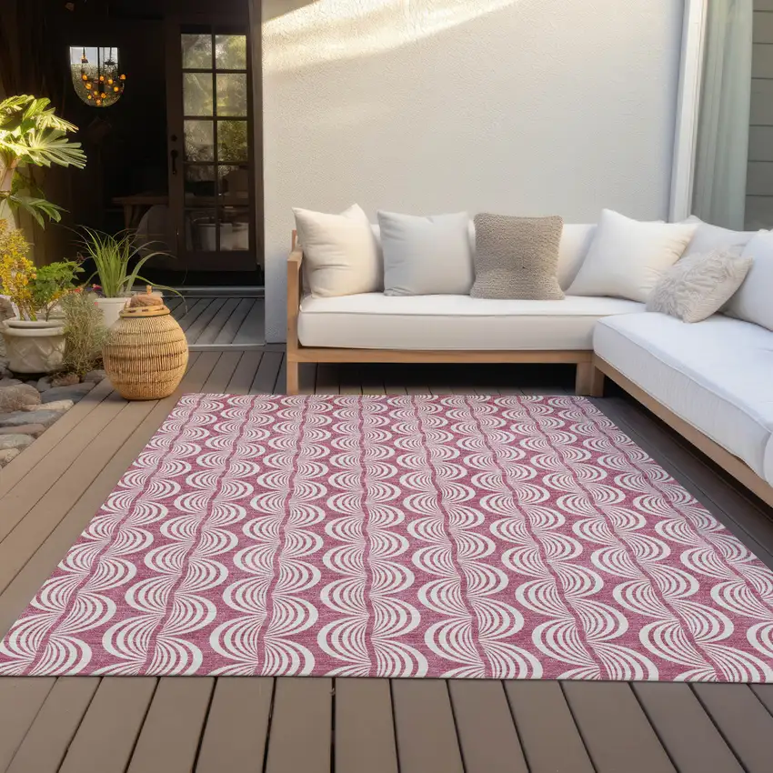 Blush And Beige Ogee Washable Indoor Outdoor Area Rug Photo 9