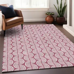 Photo of Blush And Beige Ogee Washable Indoor Outdoor Area Rug