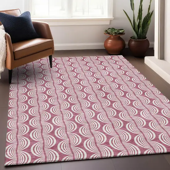 Blush And Beige Ogee Washable Indoor Outdoor Area Rug Photo 8