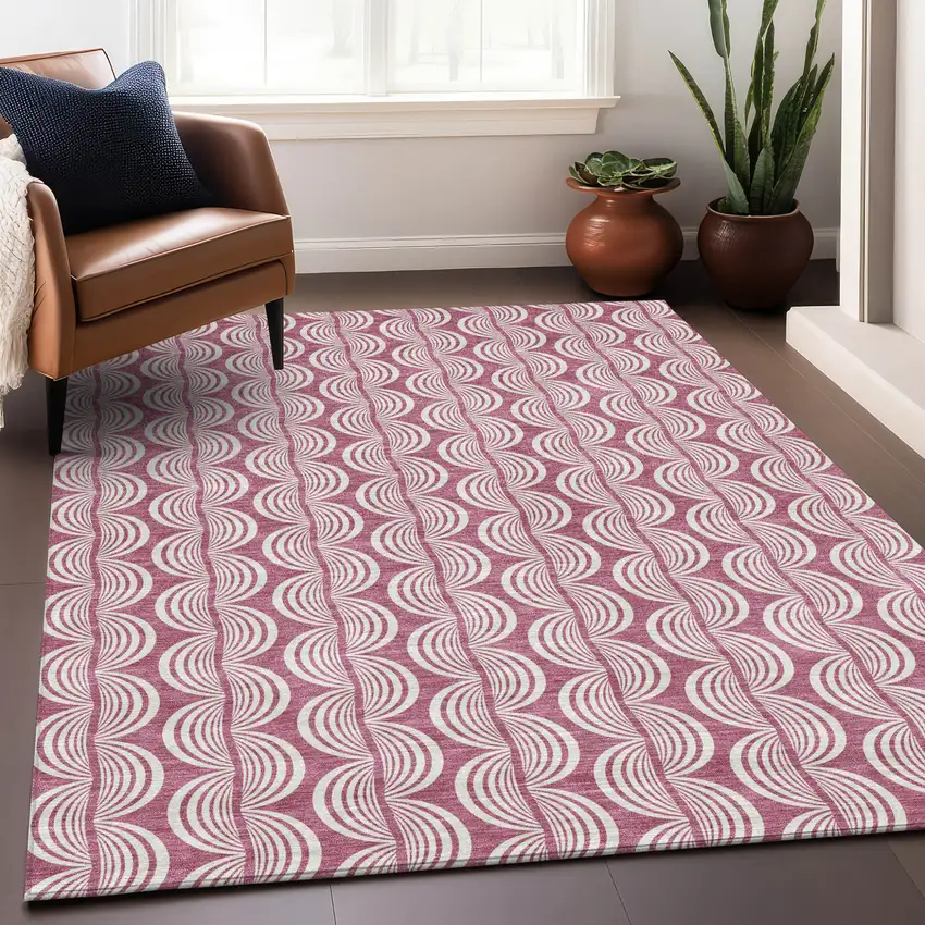 Blush And Beige Ogee Washable Indoor Outdoor Area Rug Photo 8