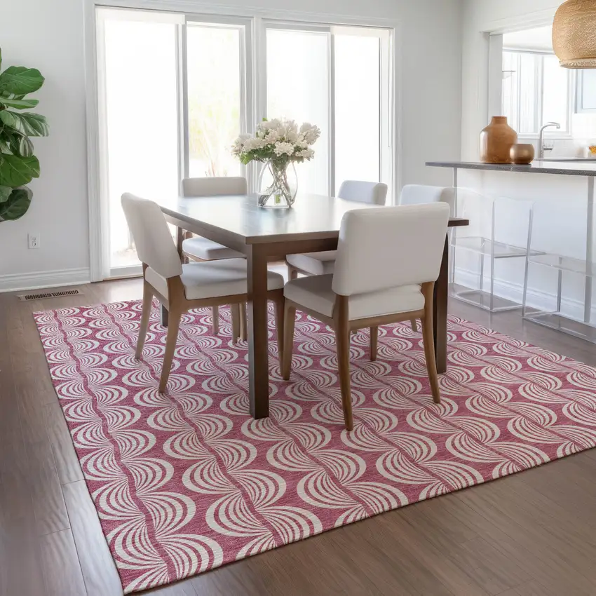 Blush And Beige Ogee Washable Indoor Outdoor Area Rug Photo 9