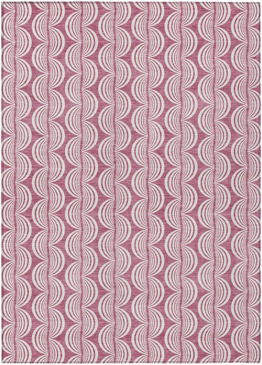 Blush And Beige Ogee Washable Indoor Outdoor Area Rug Photo 2