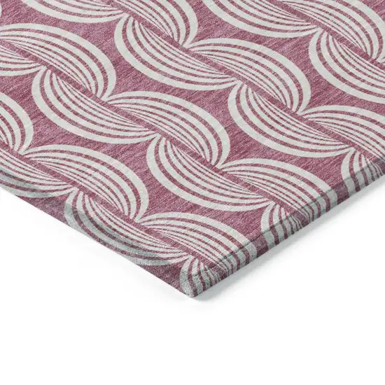 Blush And Beige Ogee Washable Indoor Outdoor Area Rug Photo 4