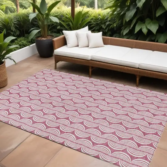 Blush And Beige Ogee Washable Indoor Outdoor Area Rug Photo 1