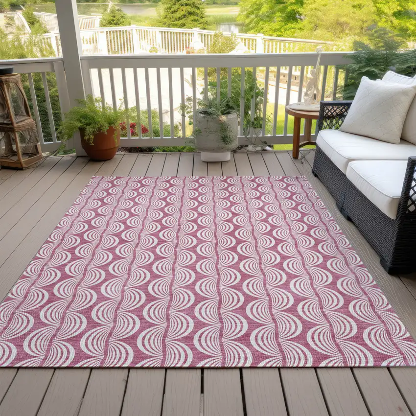 Blush And Beige Ogee Washable Indoor Outdoor Area Rug Photo 7