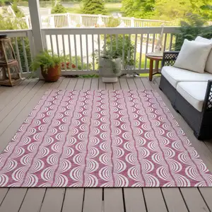 Photo of Blush And Beige Ogee Washable Indoor Outdoor Area Rug