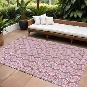 Photo of Blush And Beige Ogee Washable Indoor Outdoor Area Rug