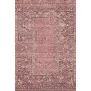 Photo of Blush And Beige Oriental Washable Area Rug With UV Protection
