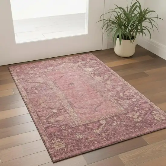 Blush And Beige Oriental Washable Area Rug With UV Protection Photo 2